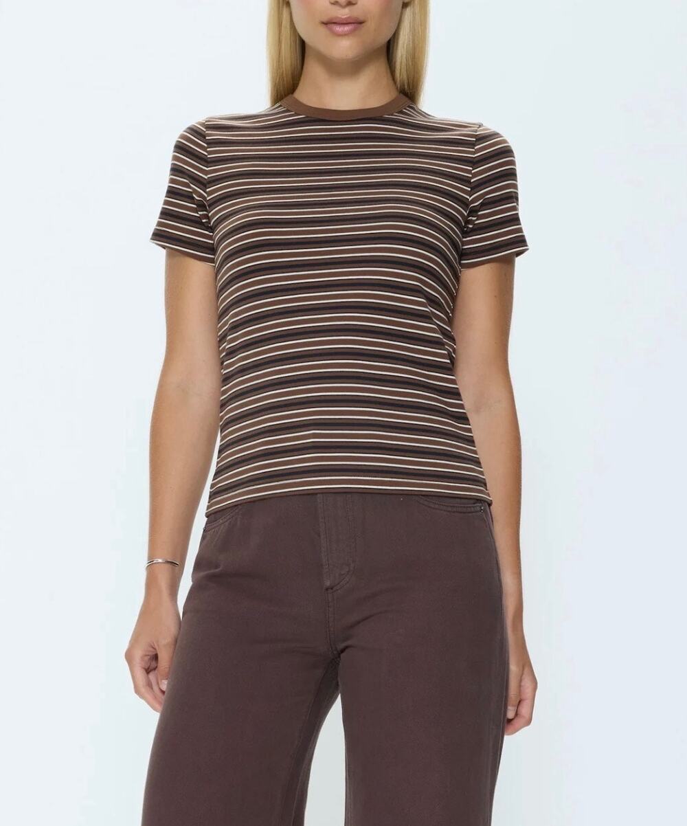NWT Pistola Alba Shrunken Tee Bruna Black Brown Stripe Crewneck T-Shirt Small